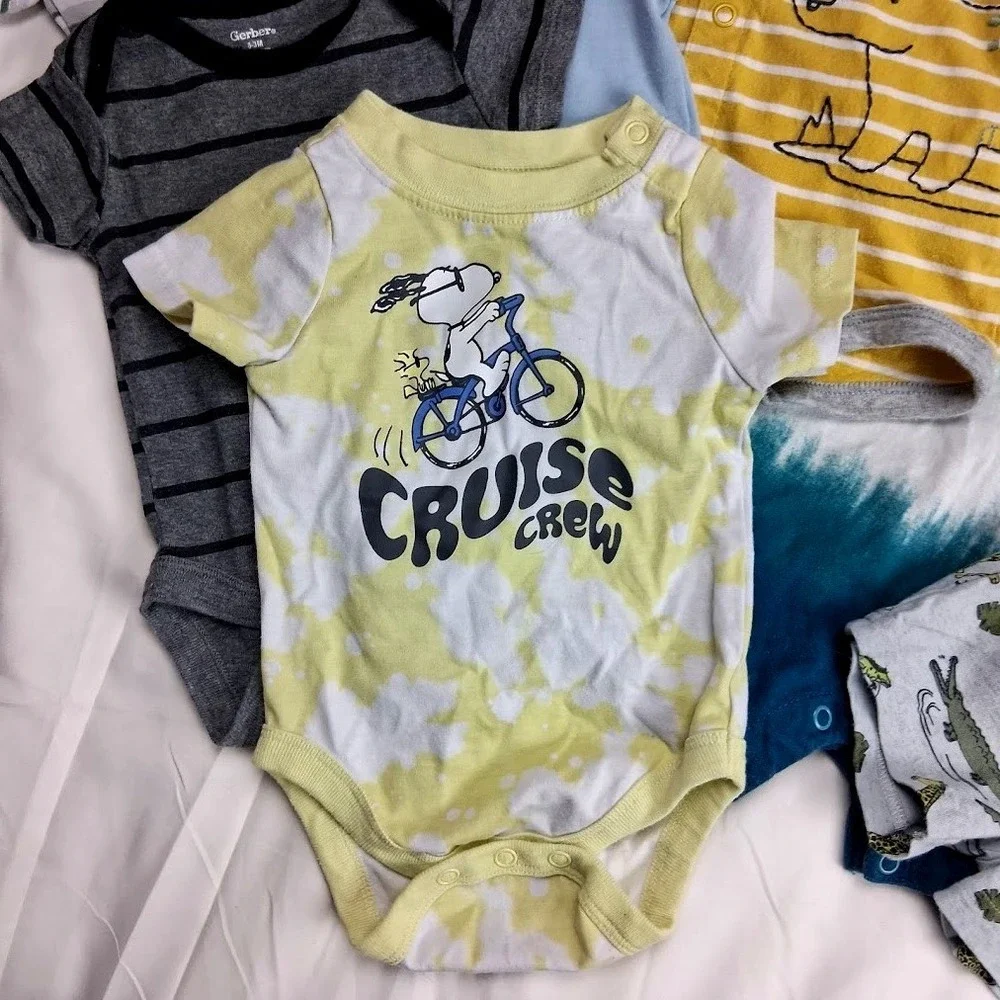 Carter's Baby Boy 0 3 Mos Outfit Lot 9pc Bodysuit Jumpsuit Shorts Snoopy Summer